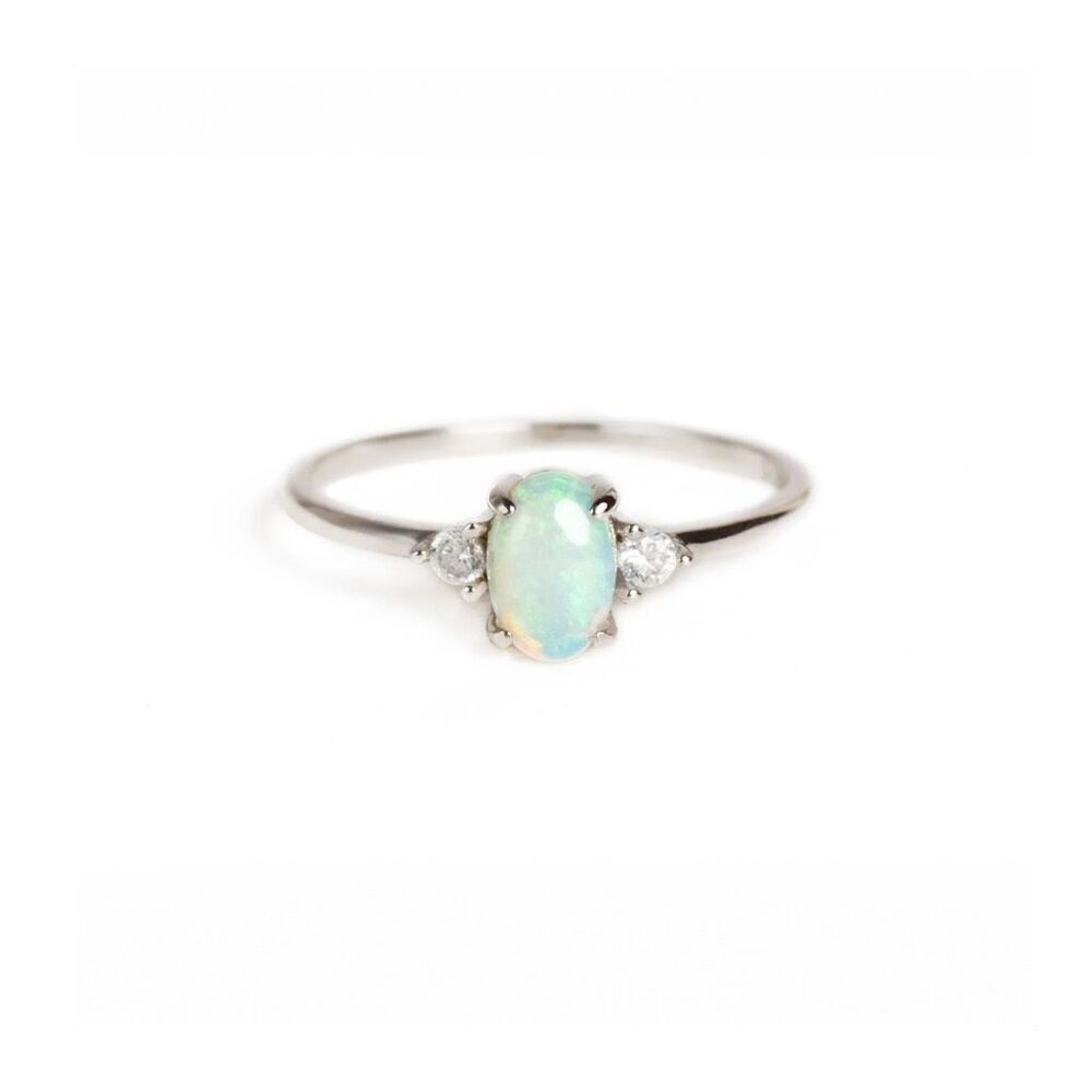 Sterling silver Opal diamond size 7:25 ring